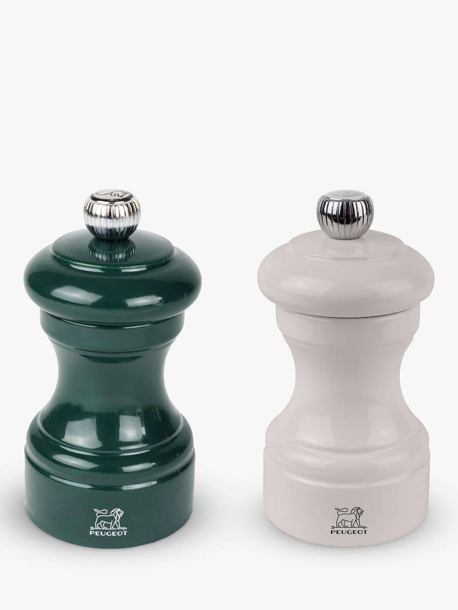 Peugeot beech wood salt and pepper mill gift set 10cm ivory forest green, imported from the UK