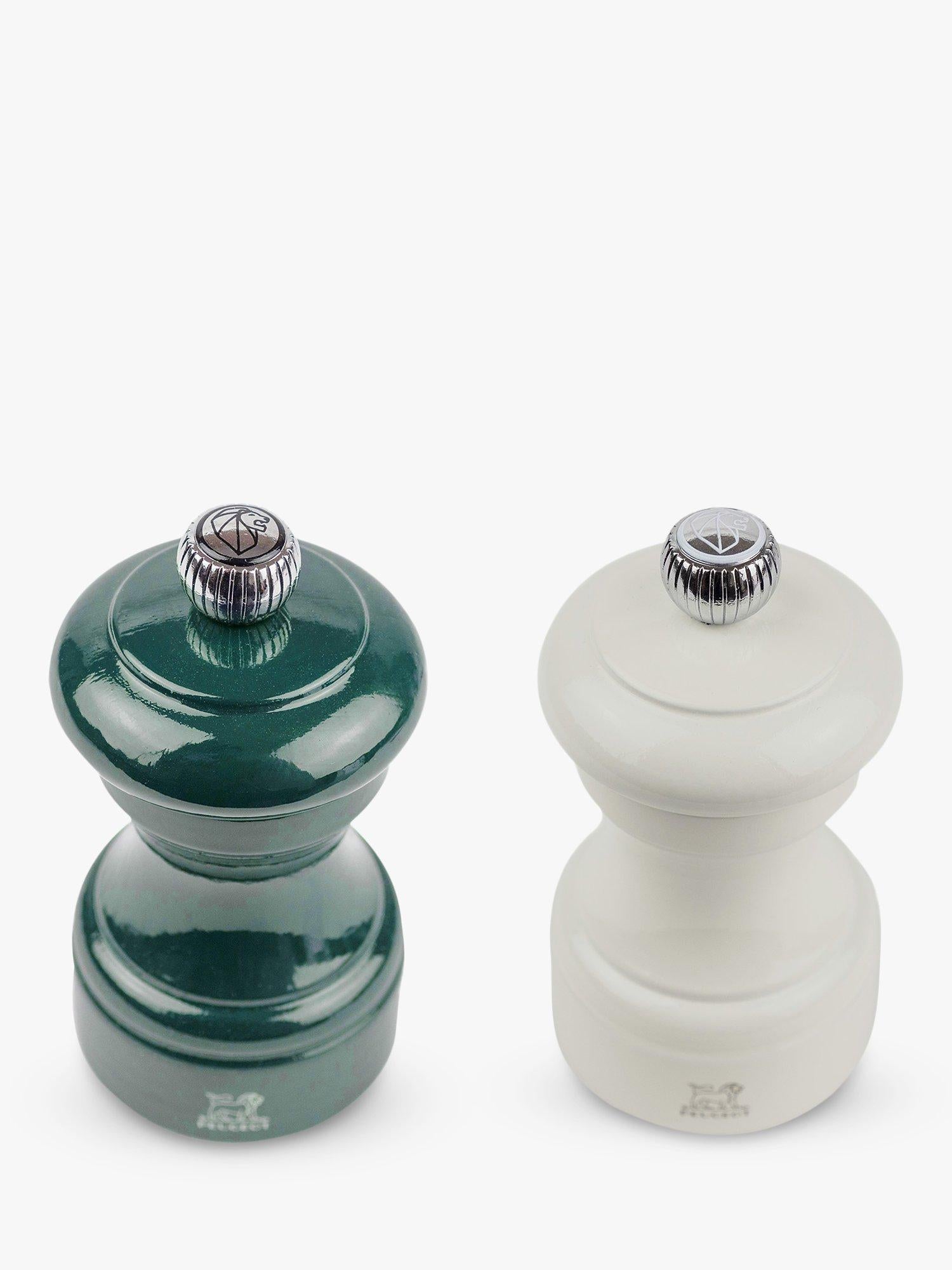 Peugeot beech wood salt and pepper mill gift set 10cm ivory forest green, imported from the UK
