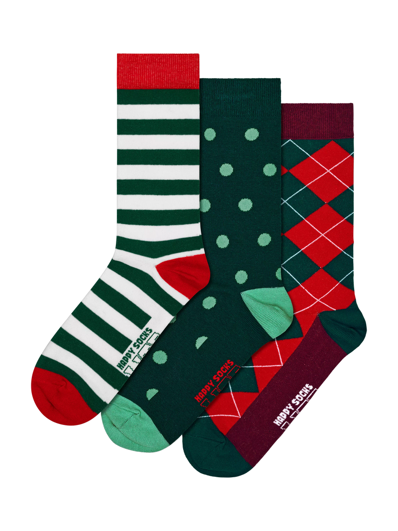 Happy Socks lite argyle, spots, and stripes socks pack of three, UK version