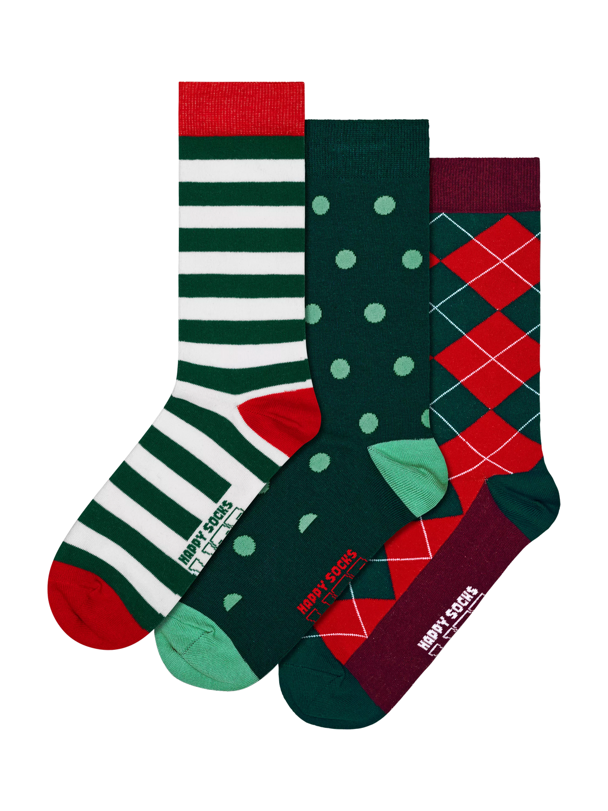 Happy Socks lite argyle, spots, and stripes socks pack of three, UK version