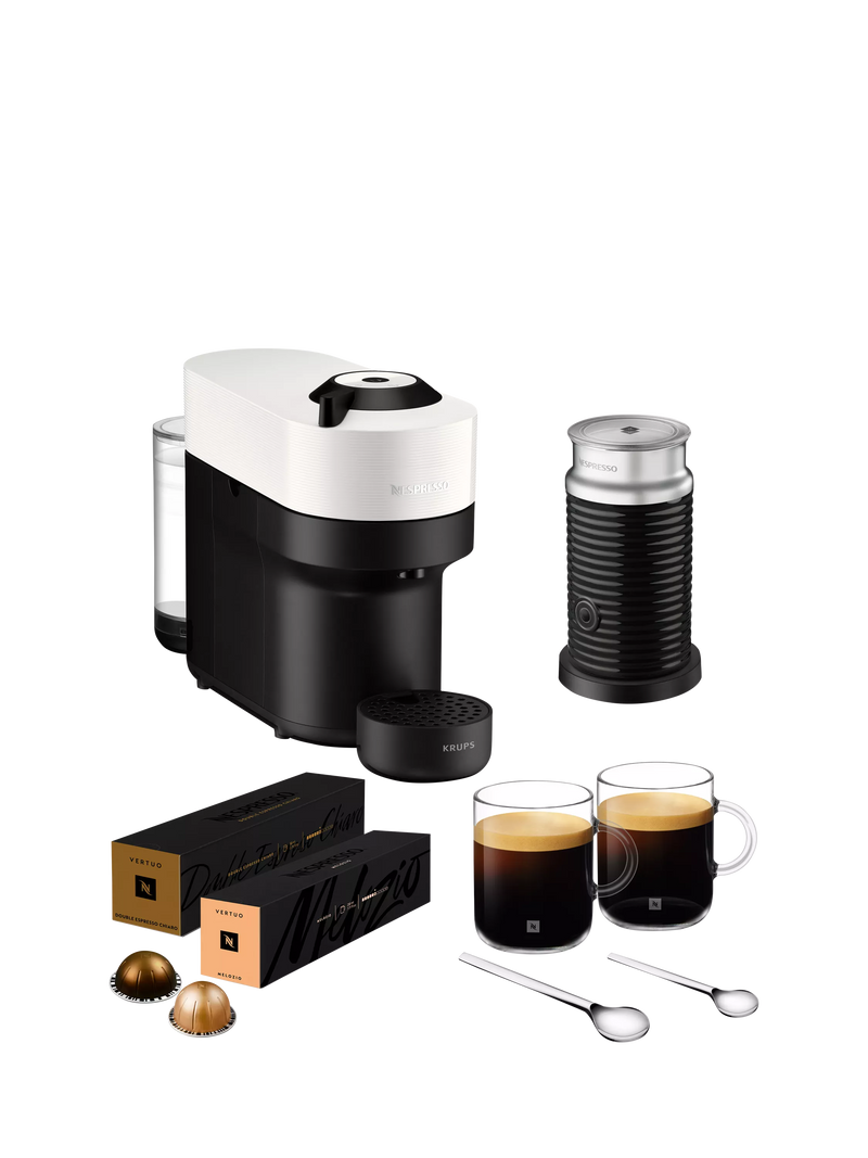 KRUPS white coffee machine with milk frother and mugs, imported from the UK