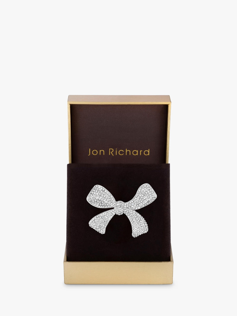 Crystal-Covered Bow Brooch in Silver