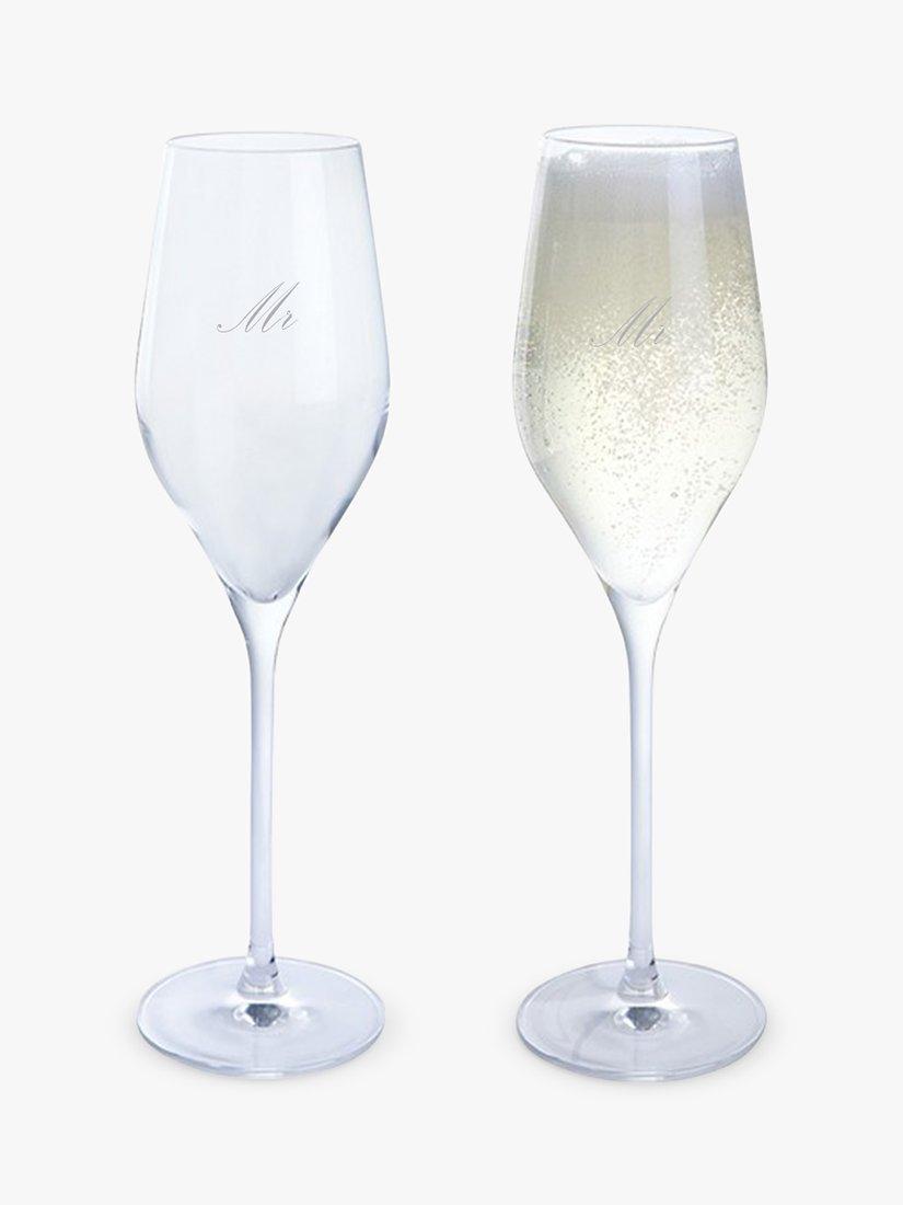 Dartington Crystal Mr & Mr engraved prosecco glass flutes set of 2 260ml - British product