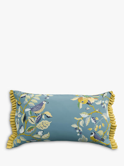Decorative Cotton Slub Cushion with Bird and Floral Print