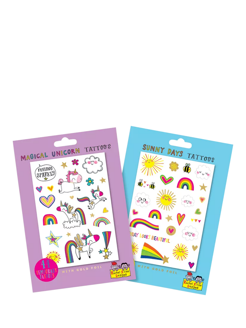 Rachel Ellen unicorn and sun temporary tattoo set, imported from the UK