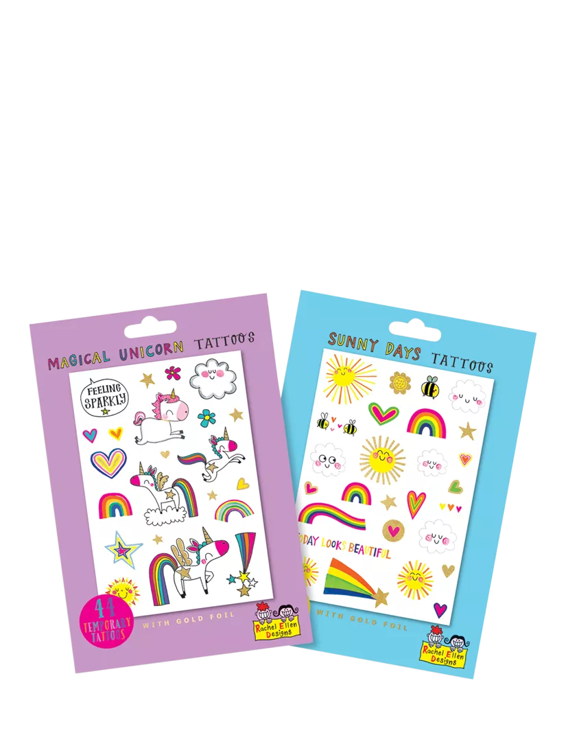 Rachel Ellen unicorn and sun temporary tattoo set, imported from the UK