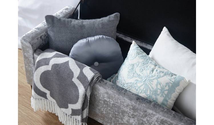 GFW Verona Velvet Ottoman Bench in Grey 104cm wide - British product