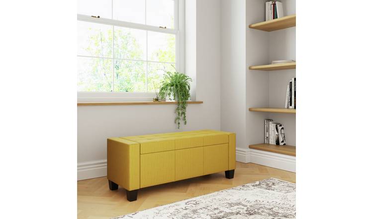 GFW Verona Fabric Ottoman Bench Mustard 87.4L, UK version