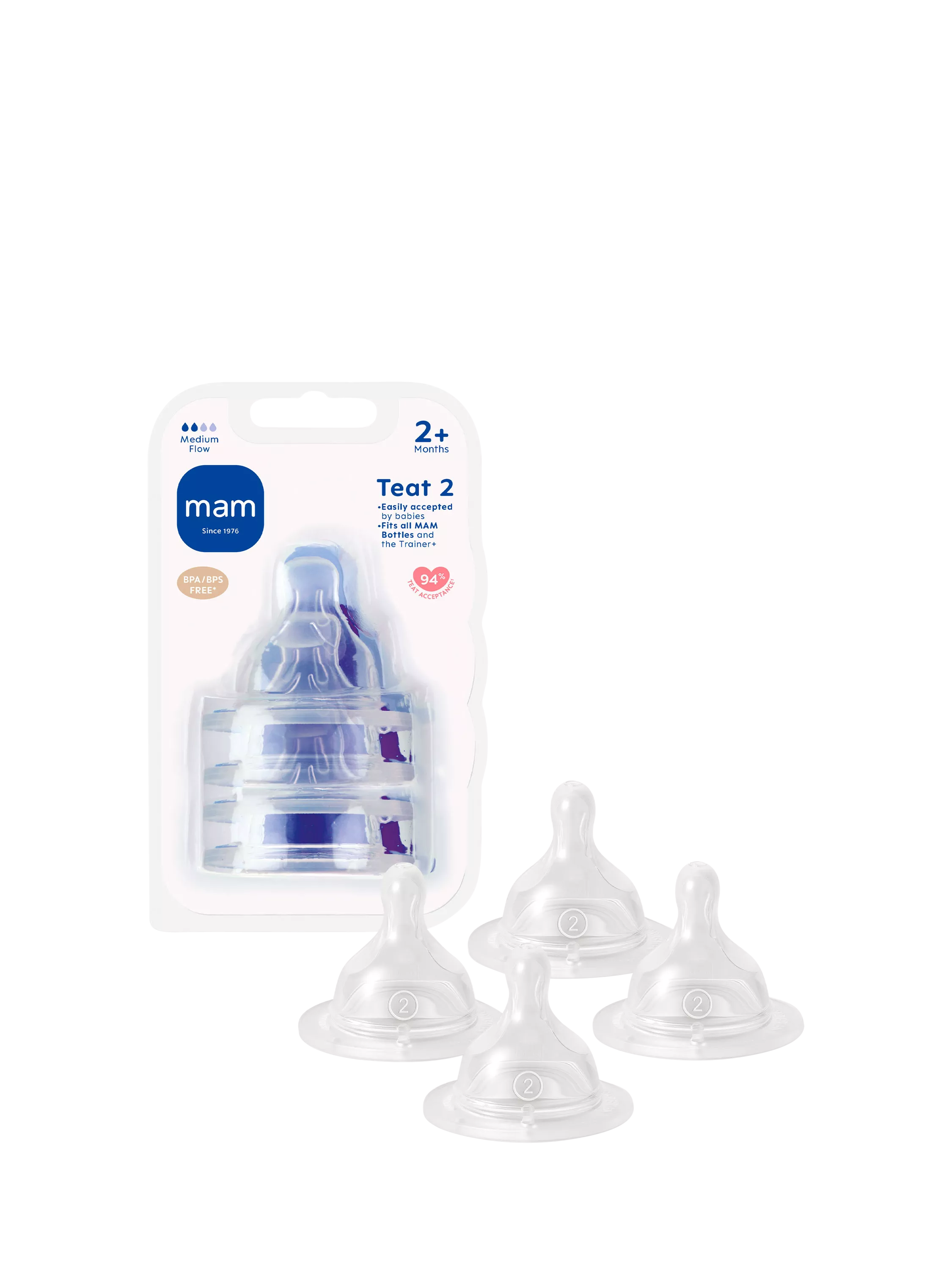 MAM skinsoft medium flow teat pack of 4, imported from the UK