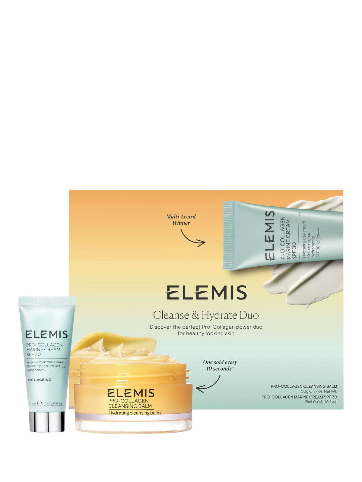 Elemis cleansing and hydrating skincare duo with SPF 30 protection - British product