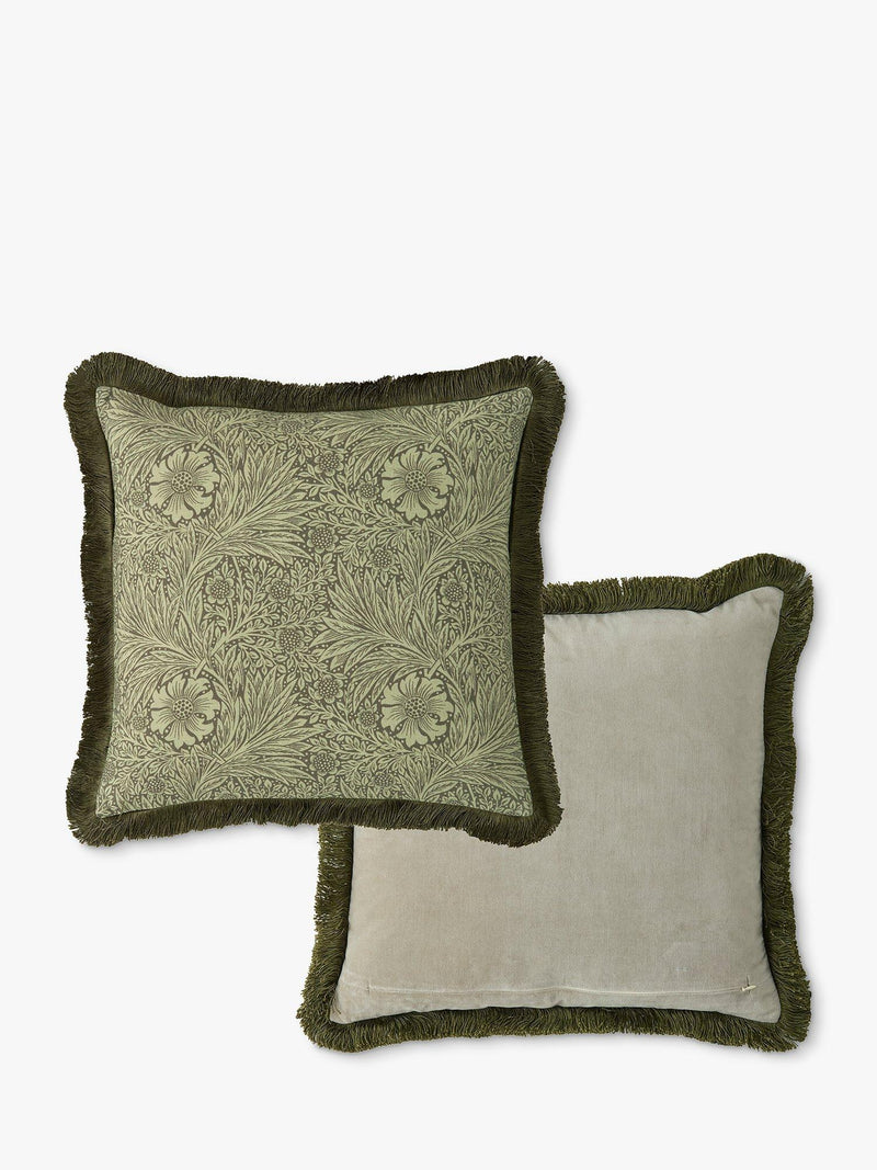 William Morris At Home Marigold Square Cushion in olive (British brand)