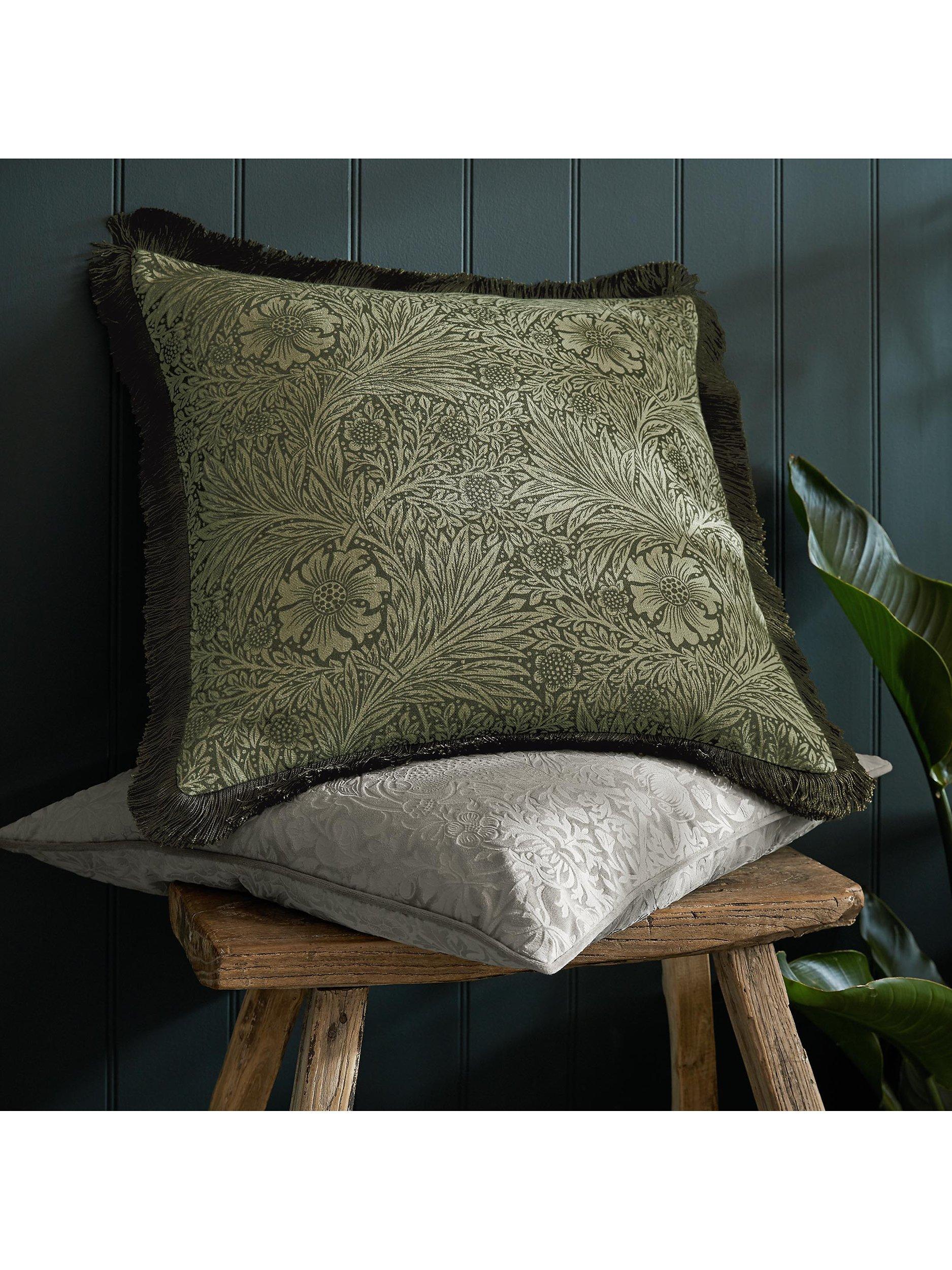William Morris At Home Marigold Square Cushion in olive (British brand)