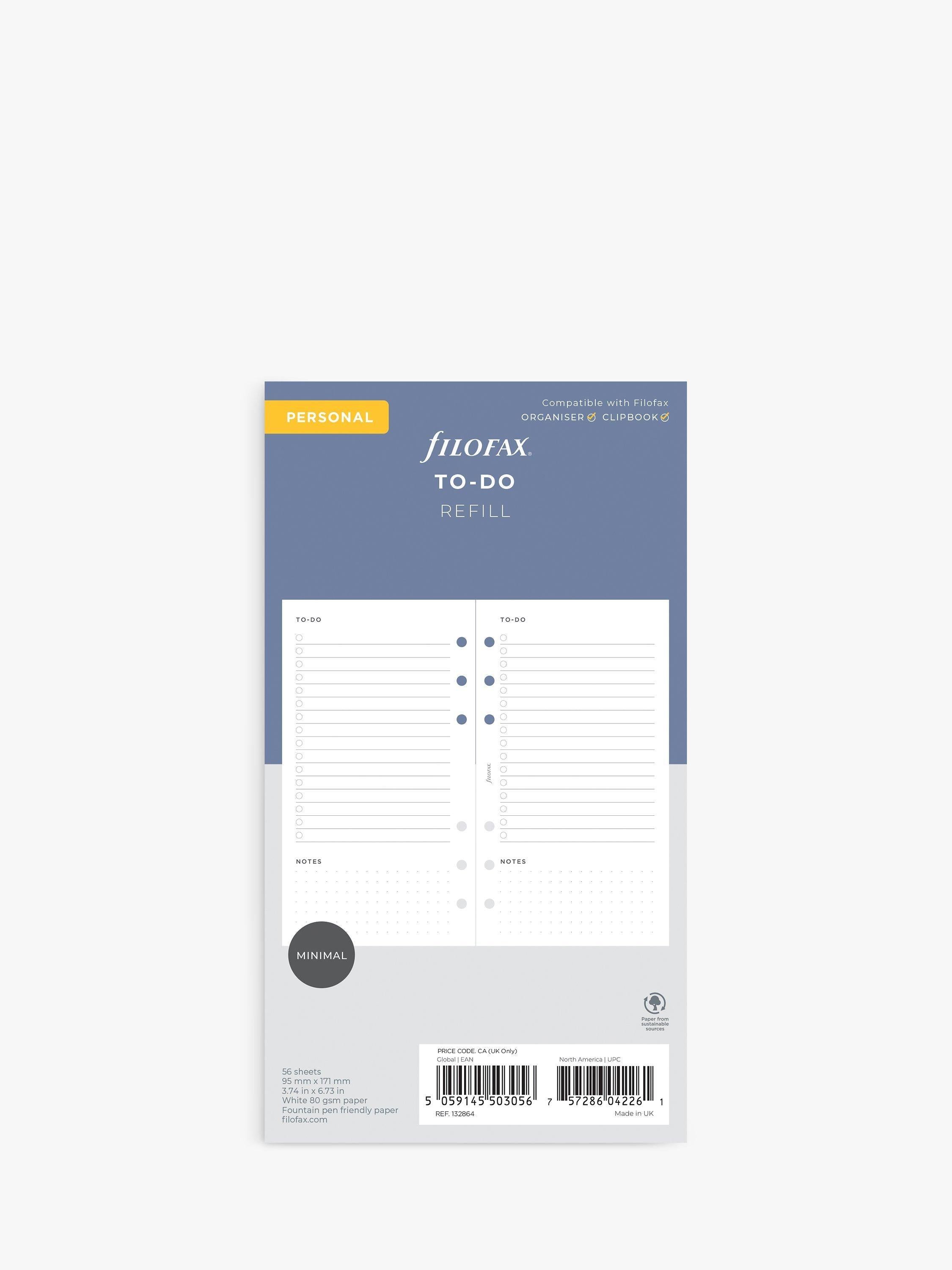 Filofax Minimal To Do organiser insert for Personal organisers - British product