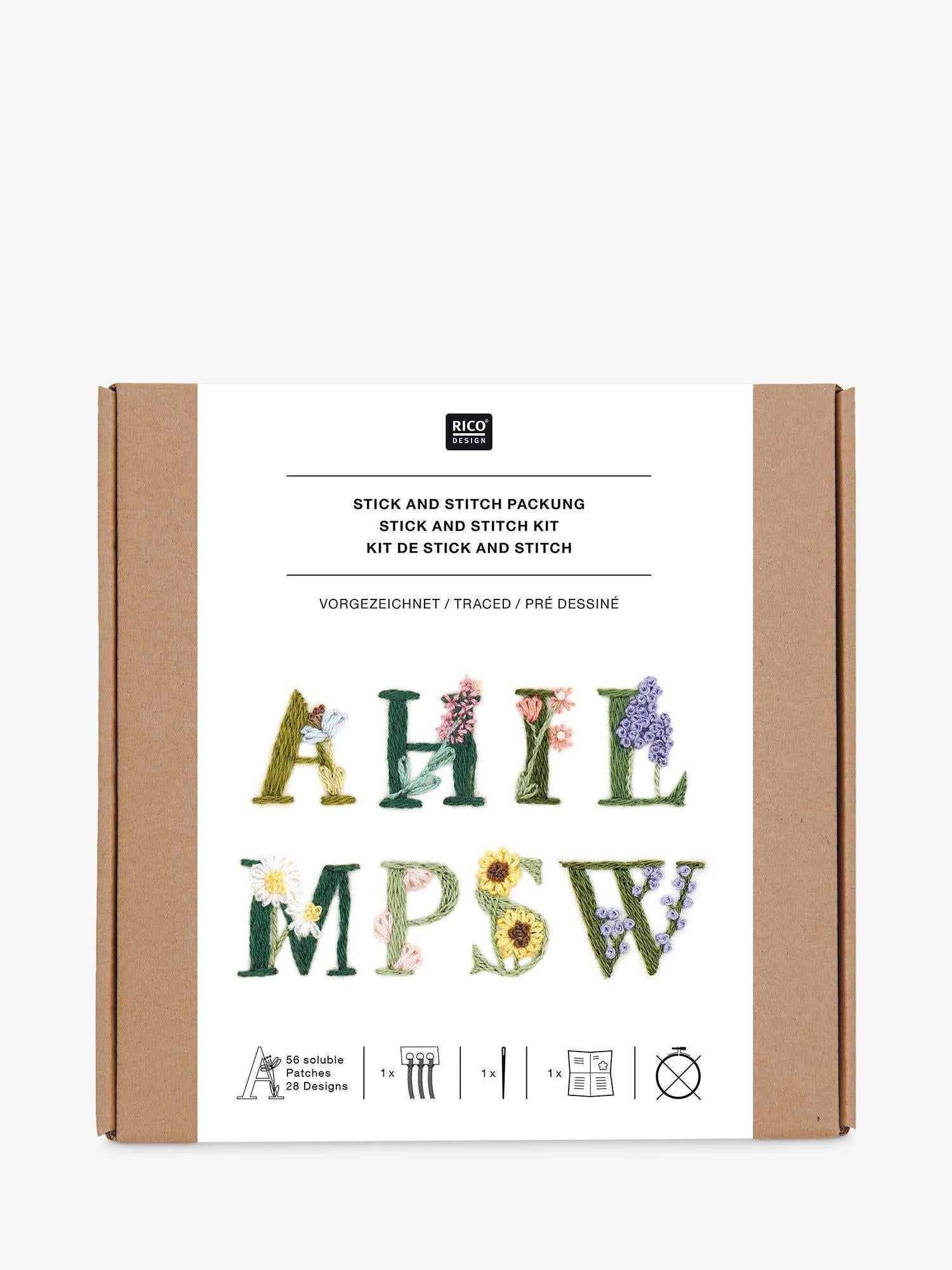 Rico Design Stick & Stitch Floral Alphabet Embroidery Kit 49.70g, imported from the UK