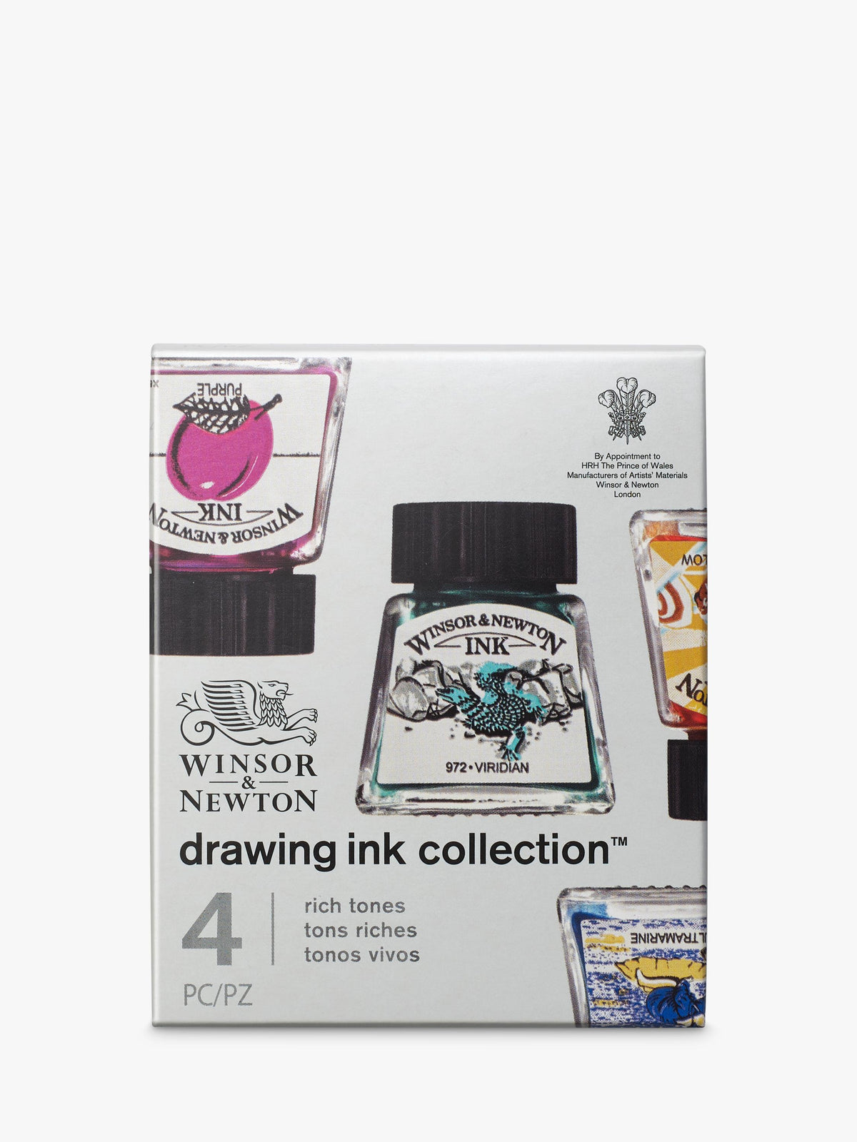 Set of 4 Vibrant Drawing Inks, 14ml Each, for Art Techniques