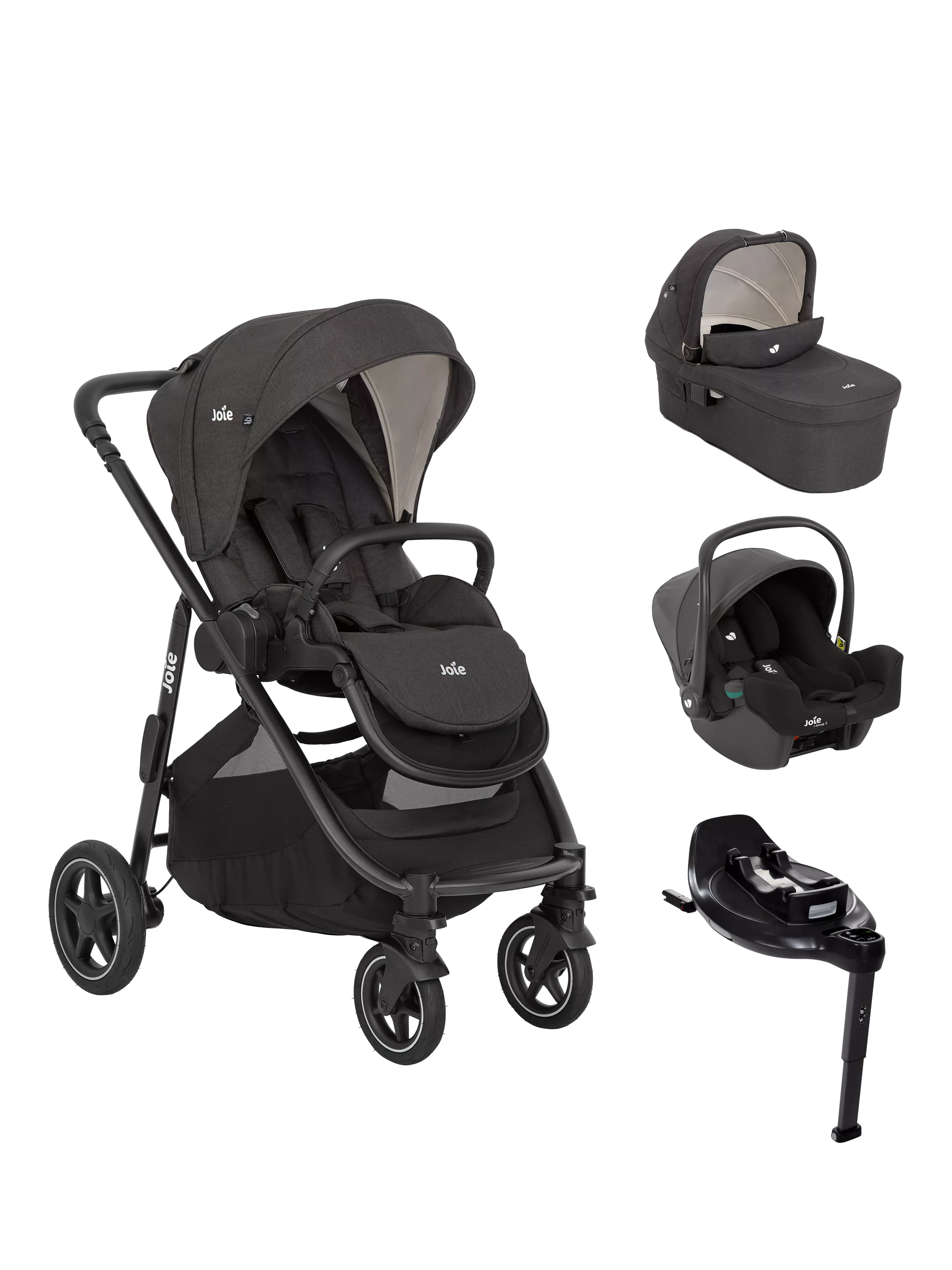 Joie Baby Versatrax Pushchair, Ramble XL Carrycot, i-Snug Car Seat and i-Base On the Go Encore Bundle - McGrocer