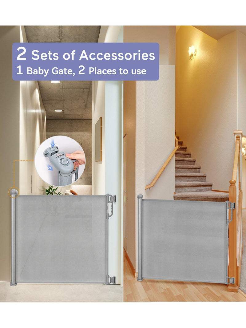 Momcozy retractable baby gate for openings up to 55 inches, imported from the UK