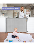 Momcozy retractable baby gate for openings up to 55 inches, imported from the UK