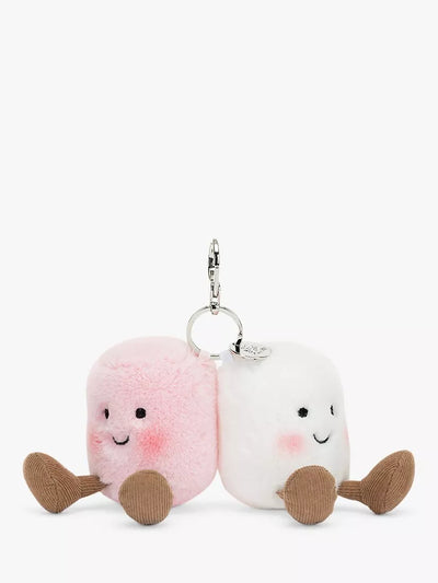Charm de sac Marshmallow Rose Pastel et Crème avec visages brodés et bottes en velours côtelé