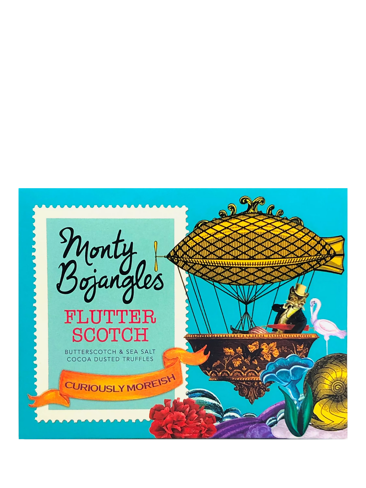 Monty Bojangles Flutter Scotch cocoa dusted truffles with butterscotch chips 150g box, imported from the UK