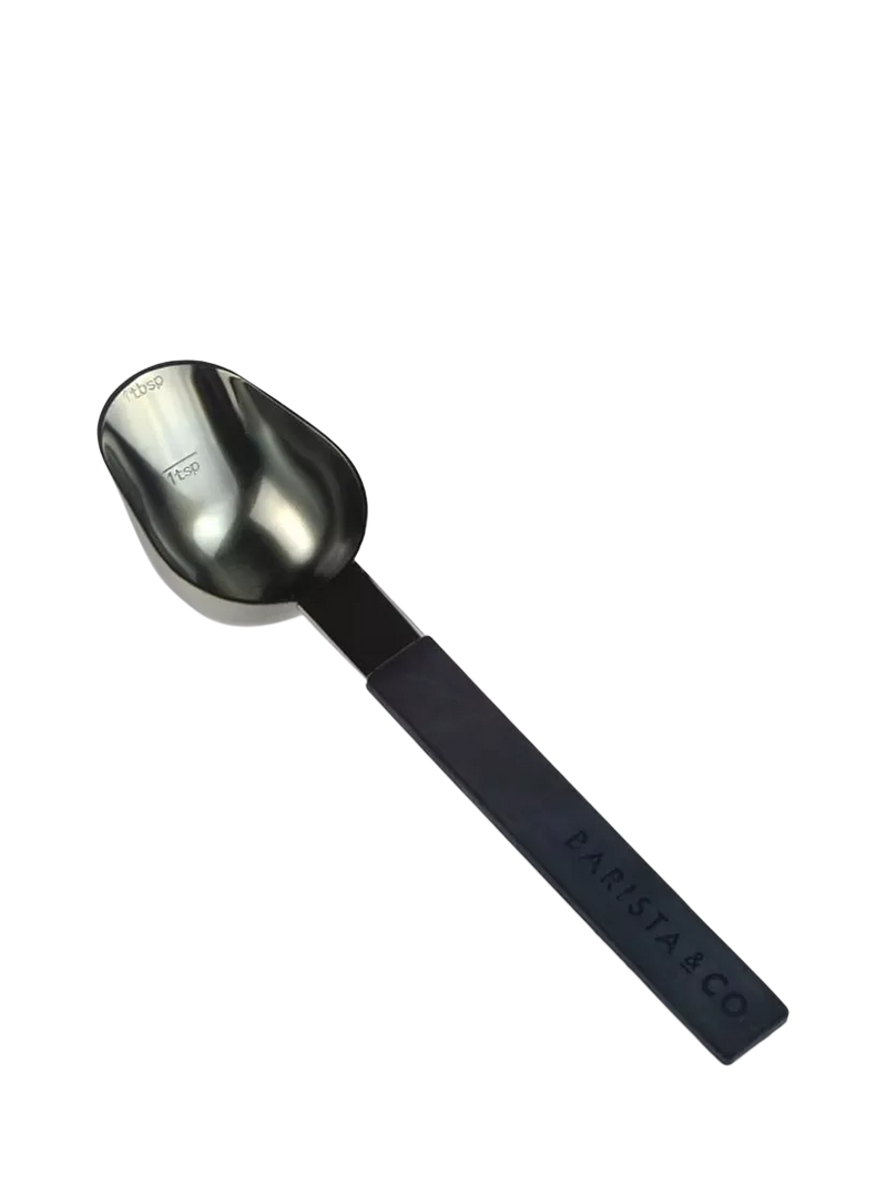 Barista & Co black coffee scoop spoon with measuring marks - British product