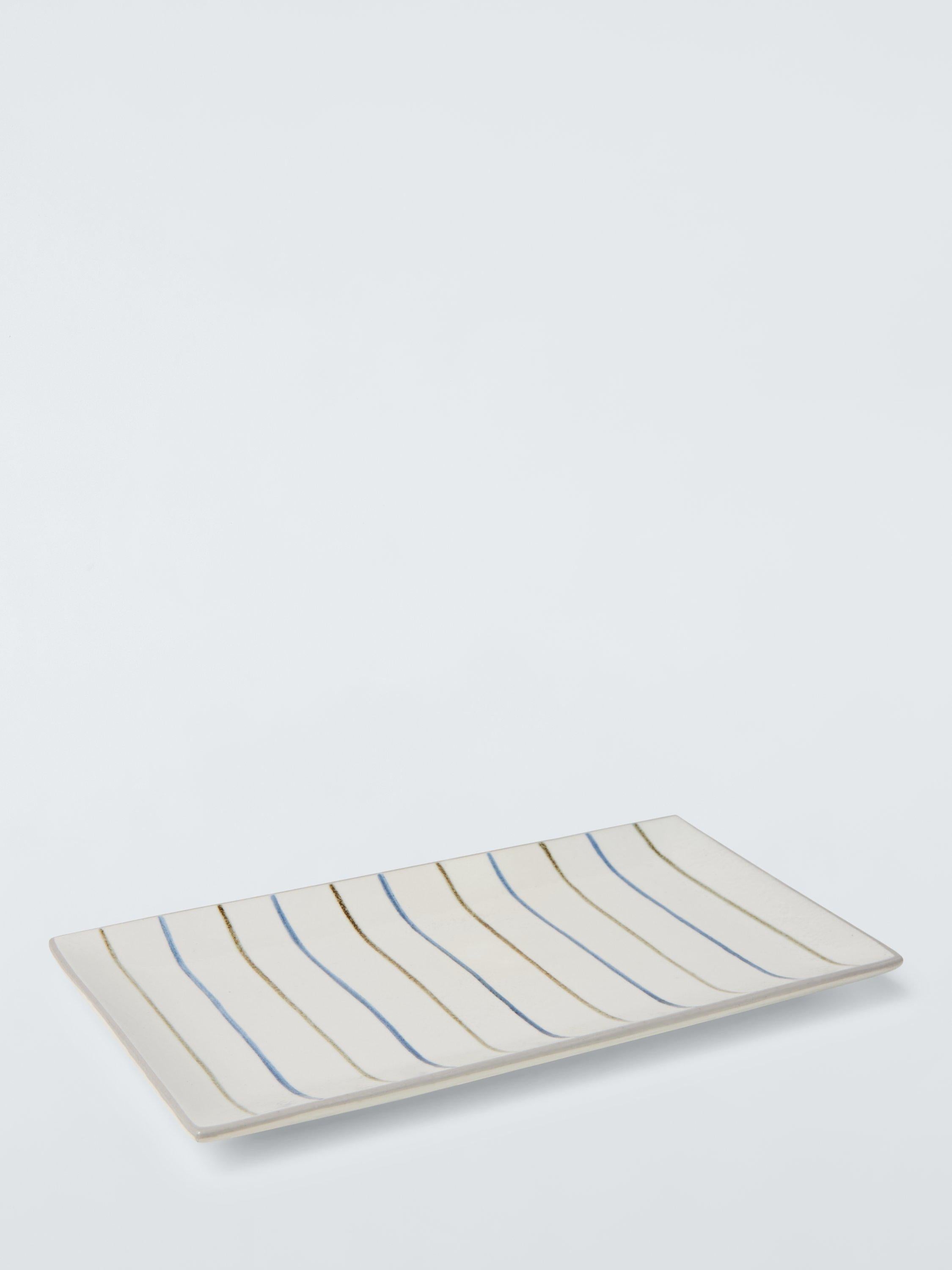 John Lewis Hand Painted Stripe Stoneware Platter Blue 23.3cm, UK version