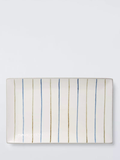 John Lewis Hand Painted Stripe Stoneware Platter Blue 23.3cm
