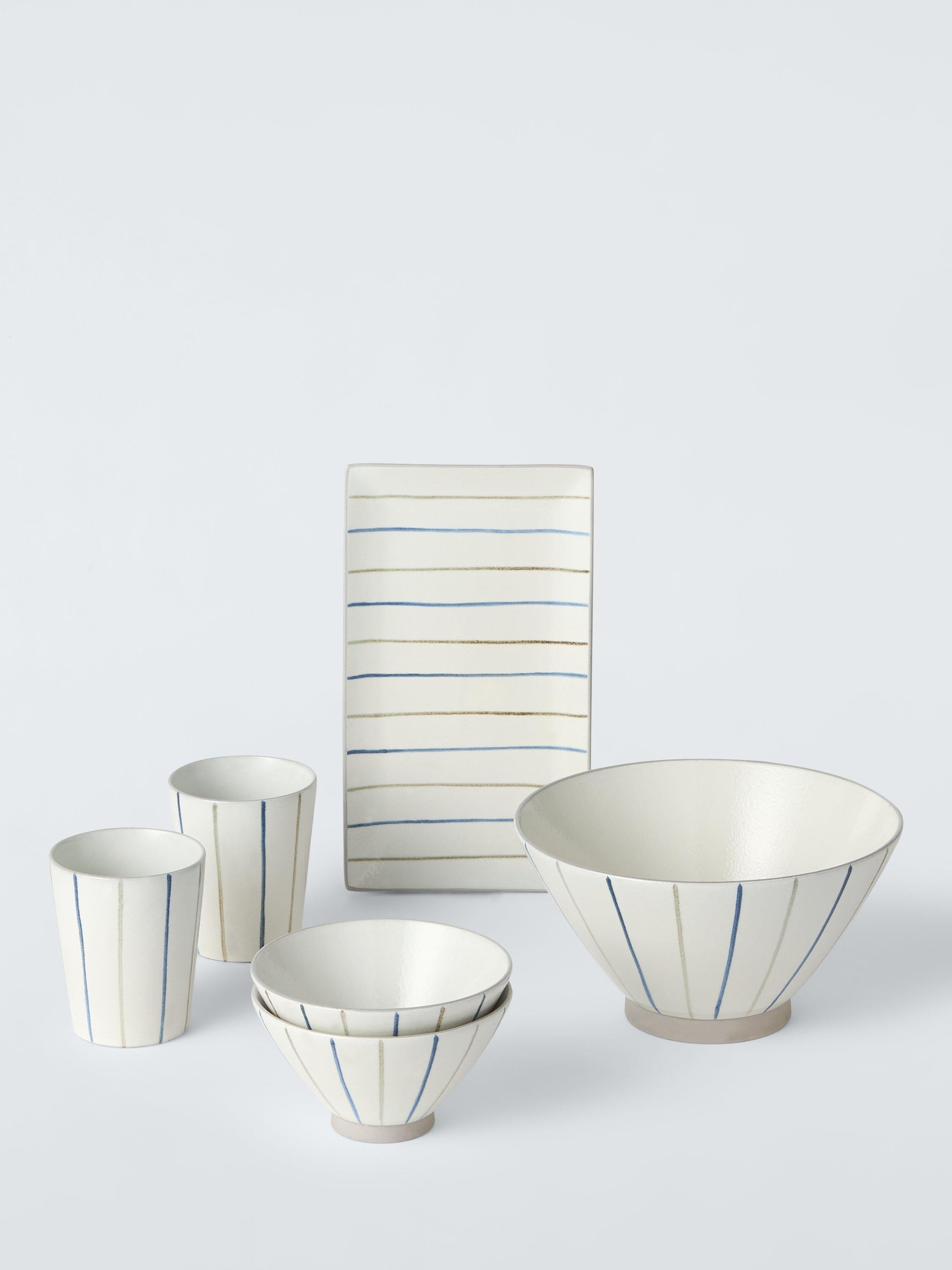 John Lewis Hand Painted Stripe Stoneware Platter Blue 23.3cm, UK version