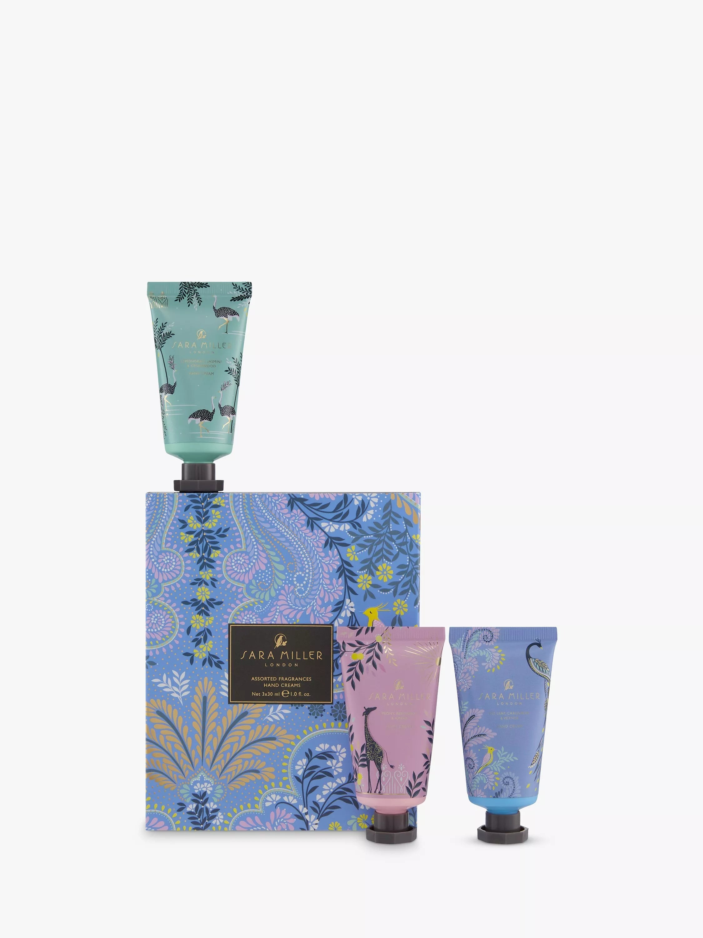 Sara Miller Savannah hand cream trio with three fragrances (British brand)