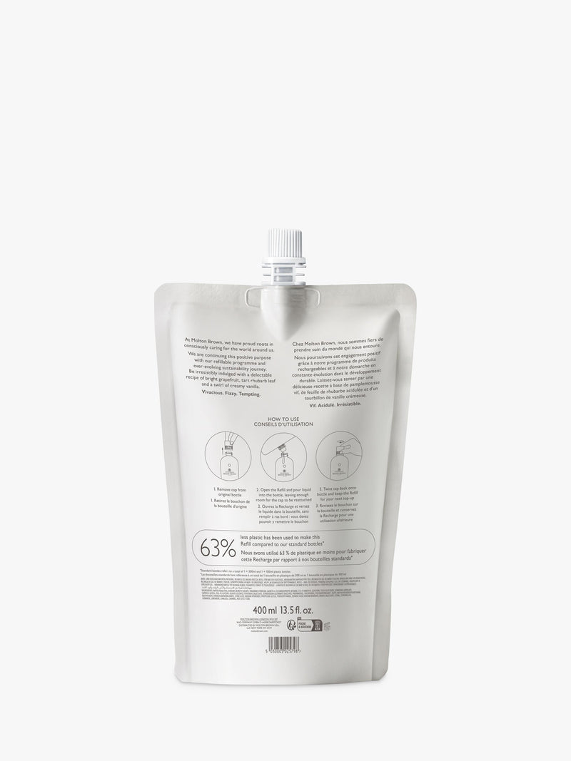 Molton Brown Rhubarb Rose bath and shower gel refill 400ml, imported from the UK