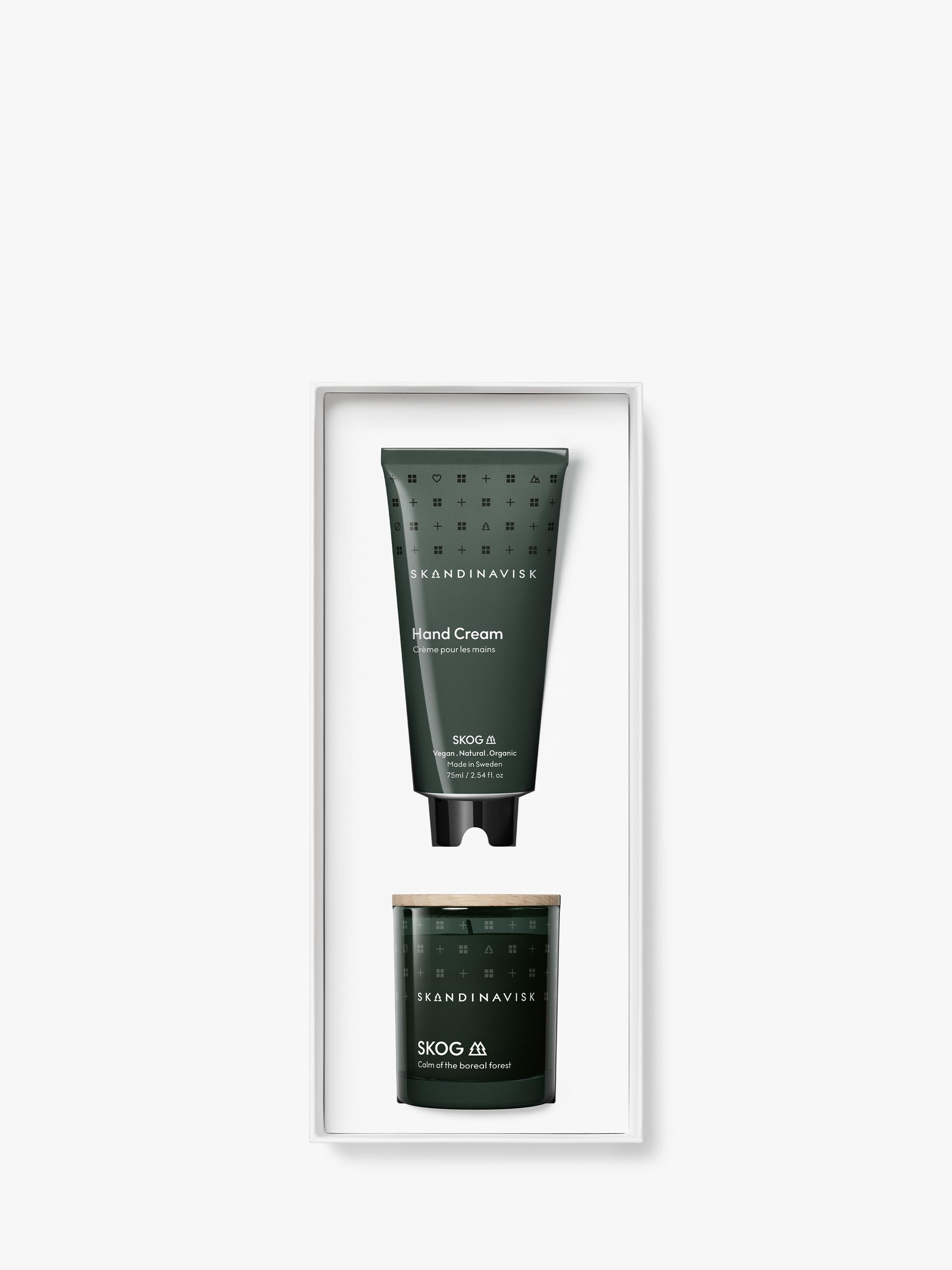 SKANDINAVISK Skog scented candle and hand cream gift set (British brand)