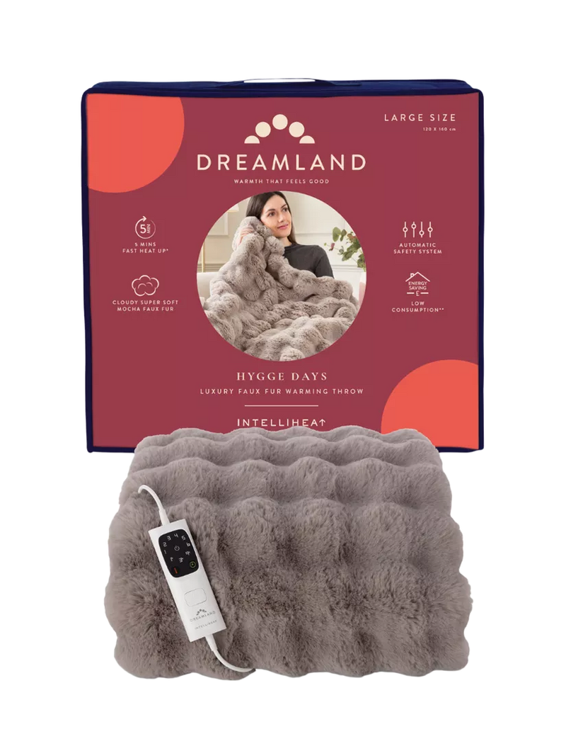 Dreamland luxury faux fur electric throw in mocha - British product