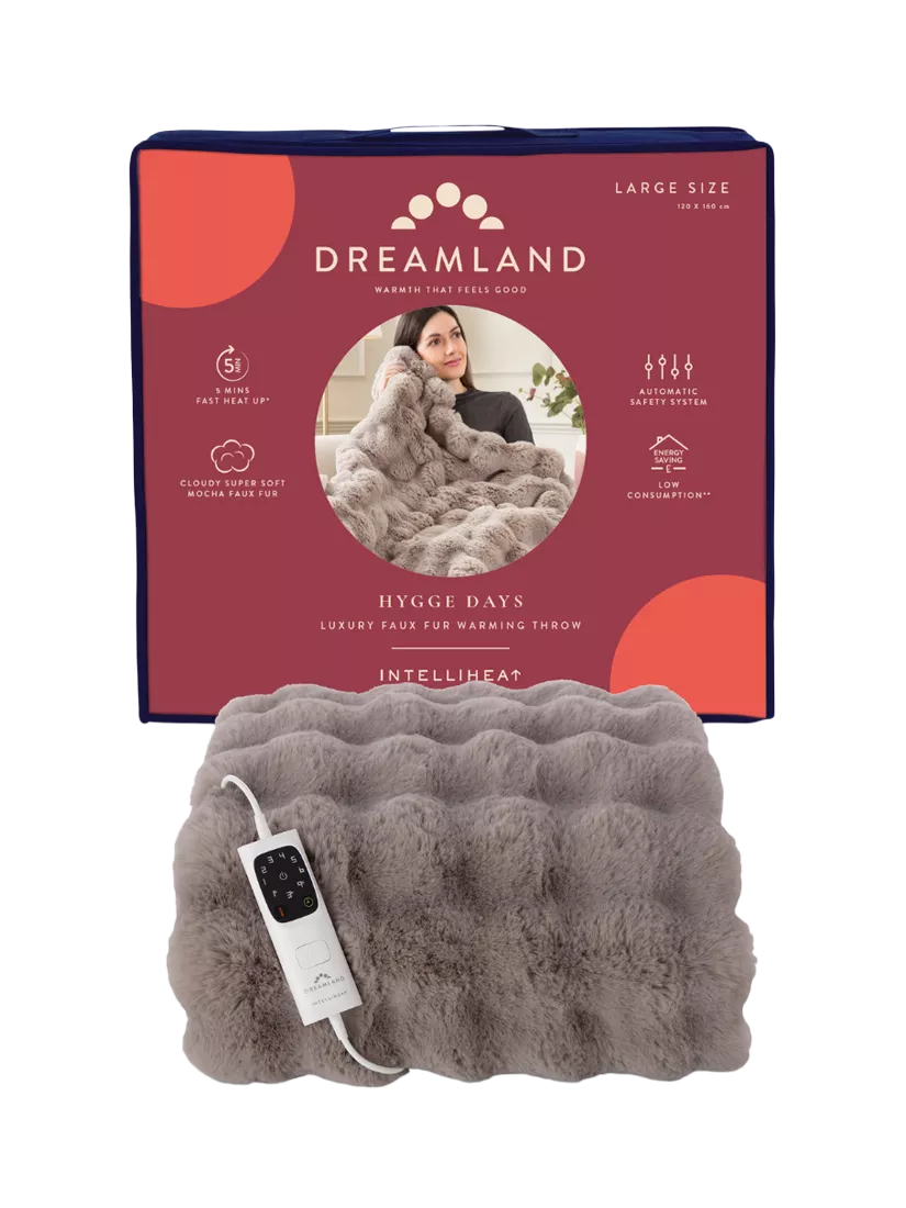 Dreamland luxury faux fur electric throw in mocha - British product