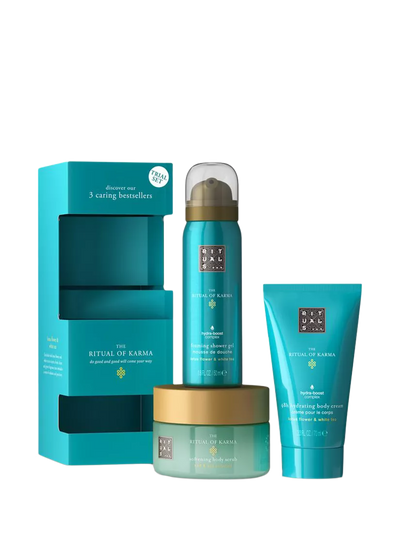 Bodycare Gift Set with White Tea and Lotus Scent, Includes 70ml Hydrating Cream, 50ml Foaming Shower Gel, and 125g Softening Scrub