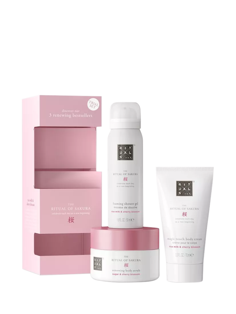 Rituals cherry blossom scented bodycare gift set with scrub, cream, and shower gel, imported from the UK