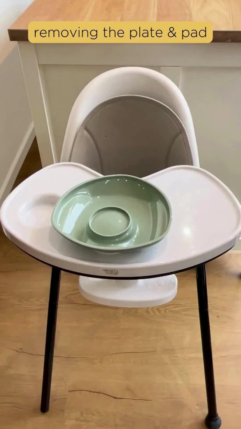 Vital Baby suction plate with integrated sauce pot in natural moss color (British brand)