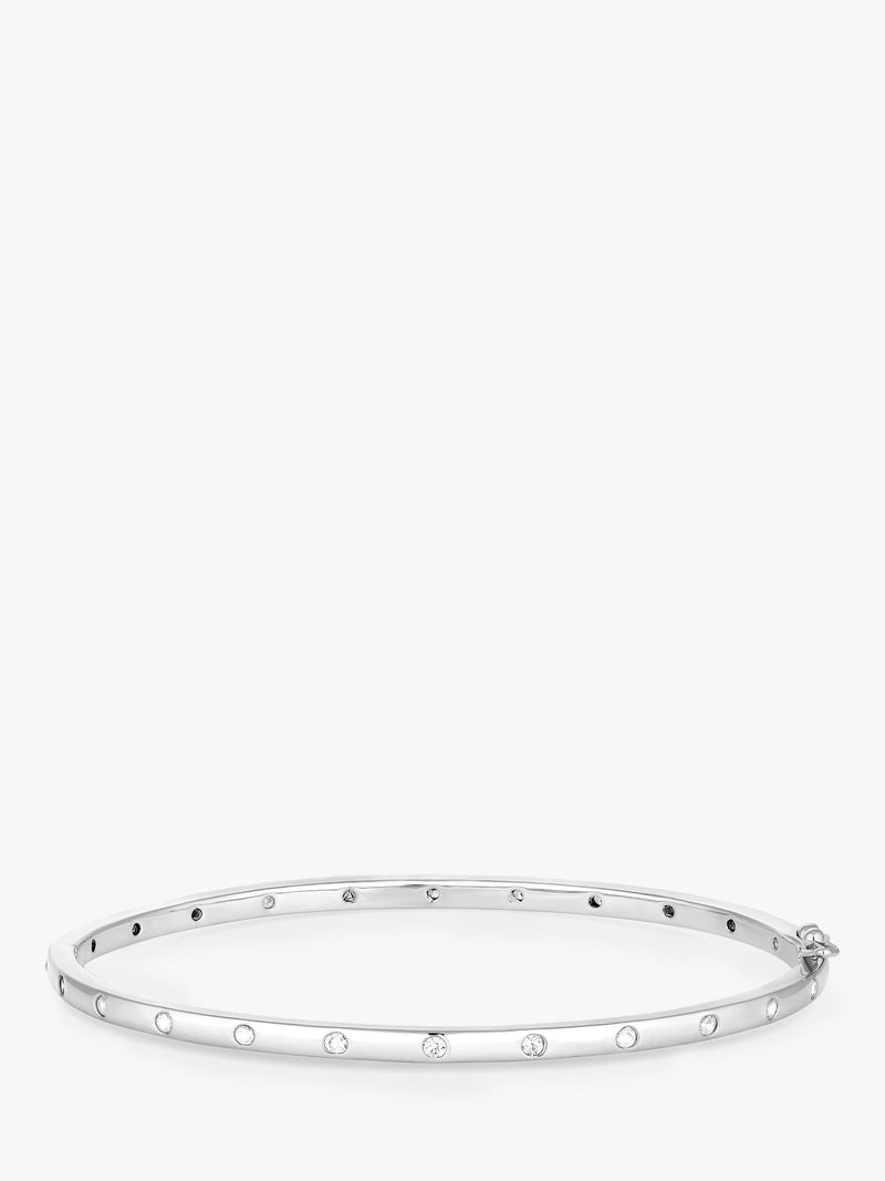 Smooth Silver Bangle Set with Fine Crystals