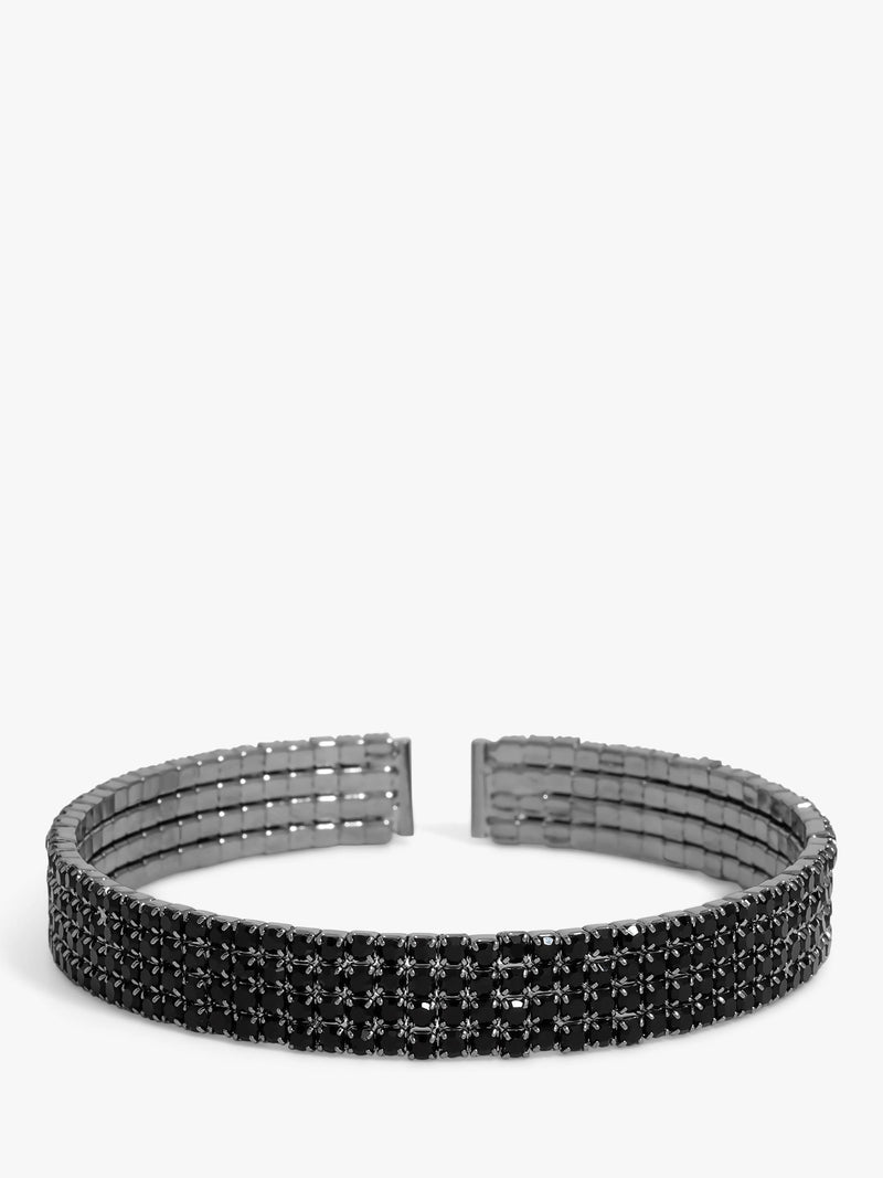 Elegant Four Row Diamante Cuff Bangle in Silver
