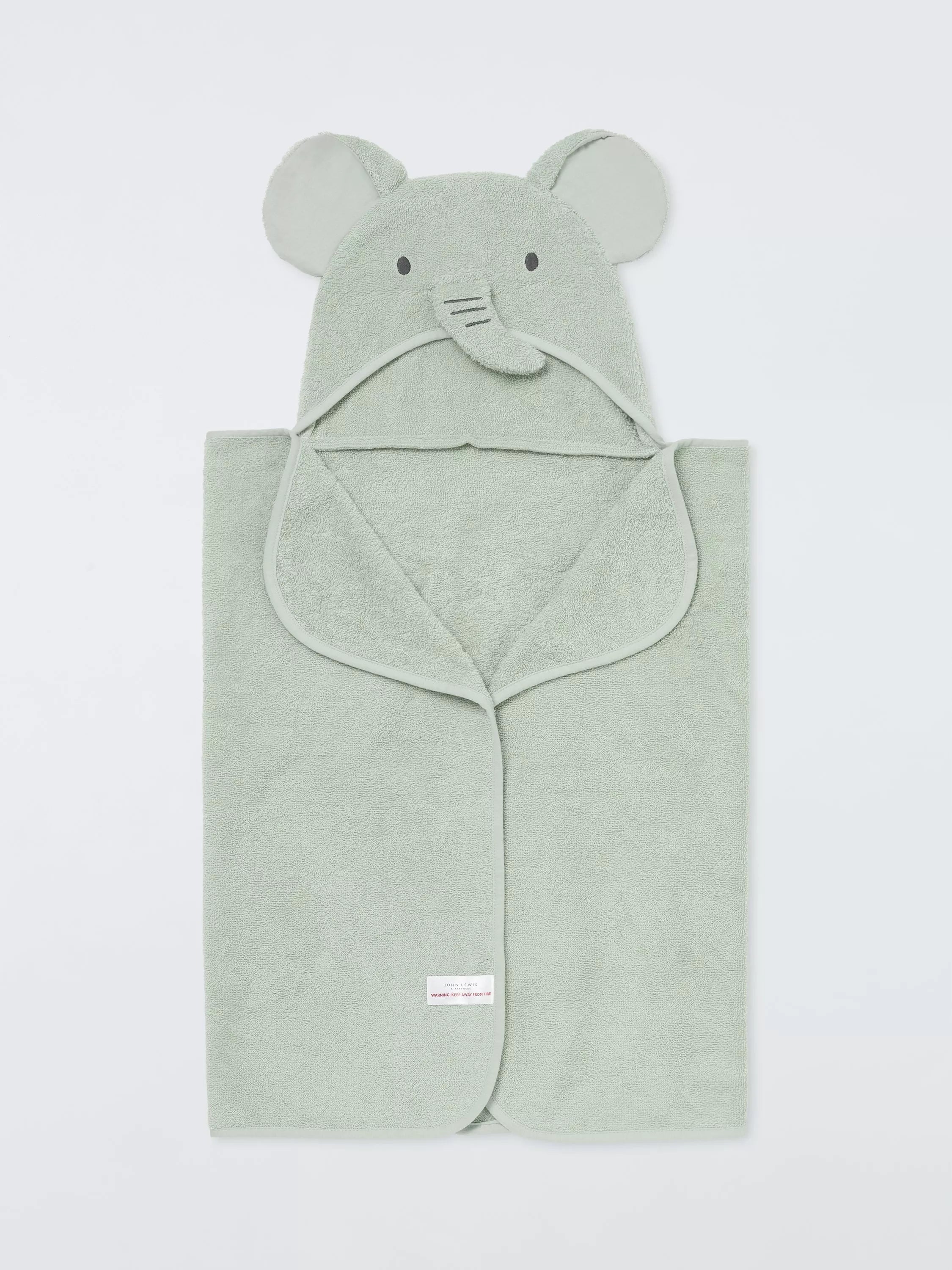 John Lewis Baby Elephant Hooded Towel, Green - McGrocer