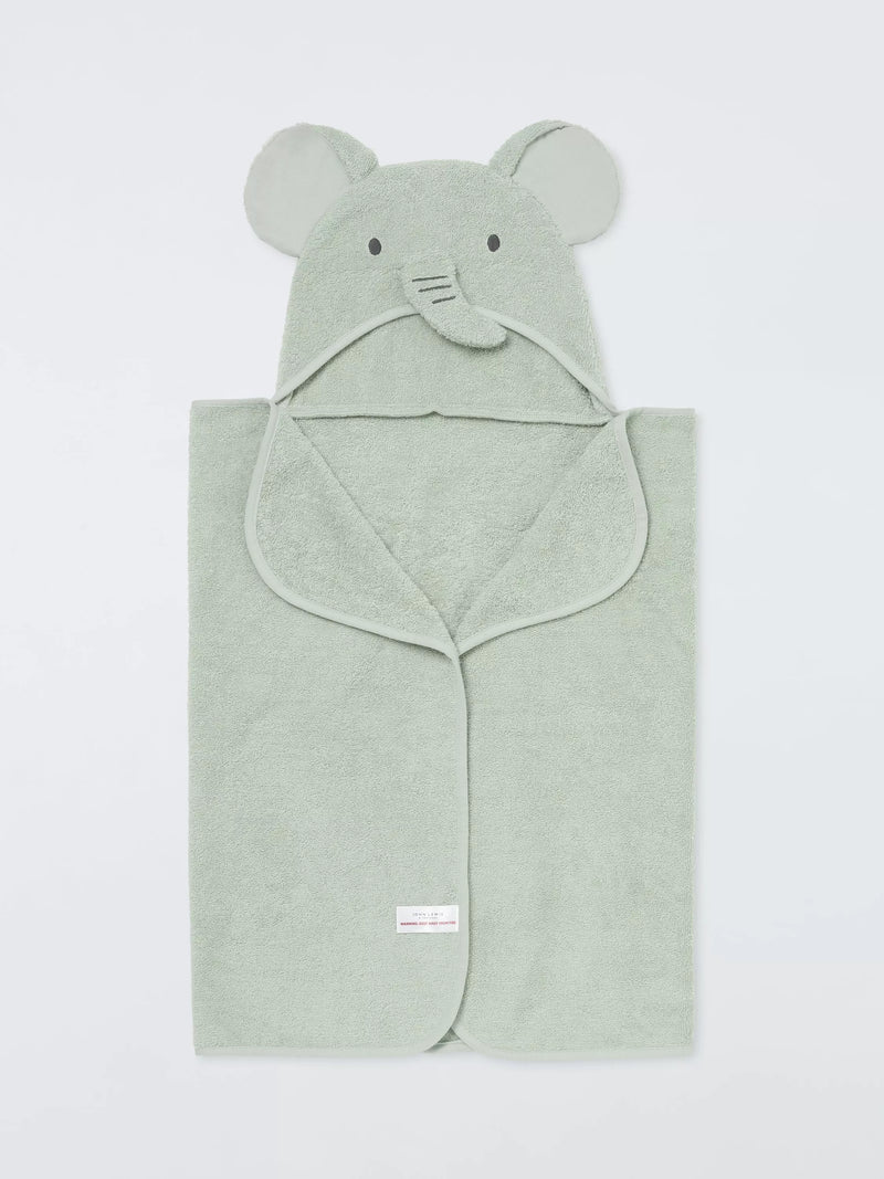 John Lewis Baby Elephant Hooded Towel, Green