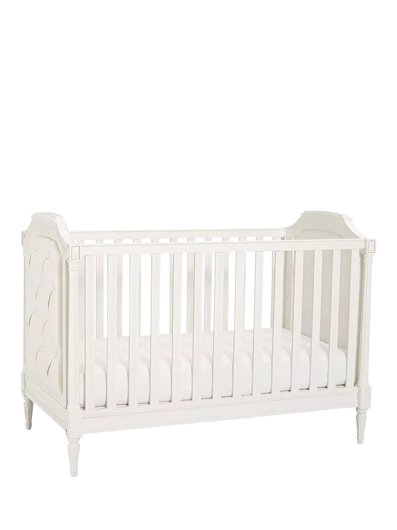 Pottery Barn Kids Blythe Upholstered Convertible Cot in French White, imported from the UK