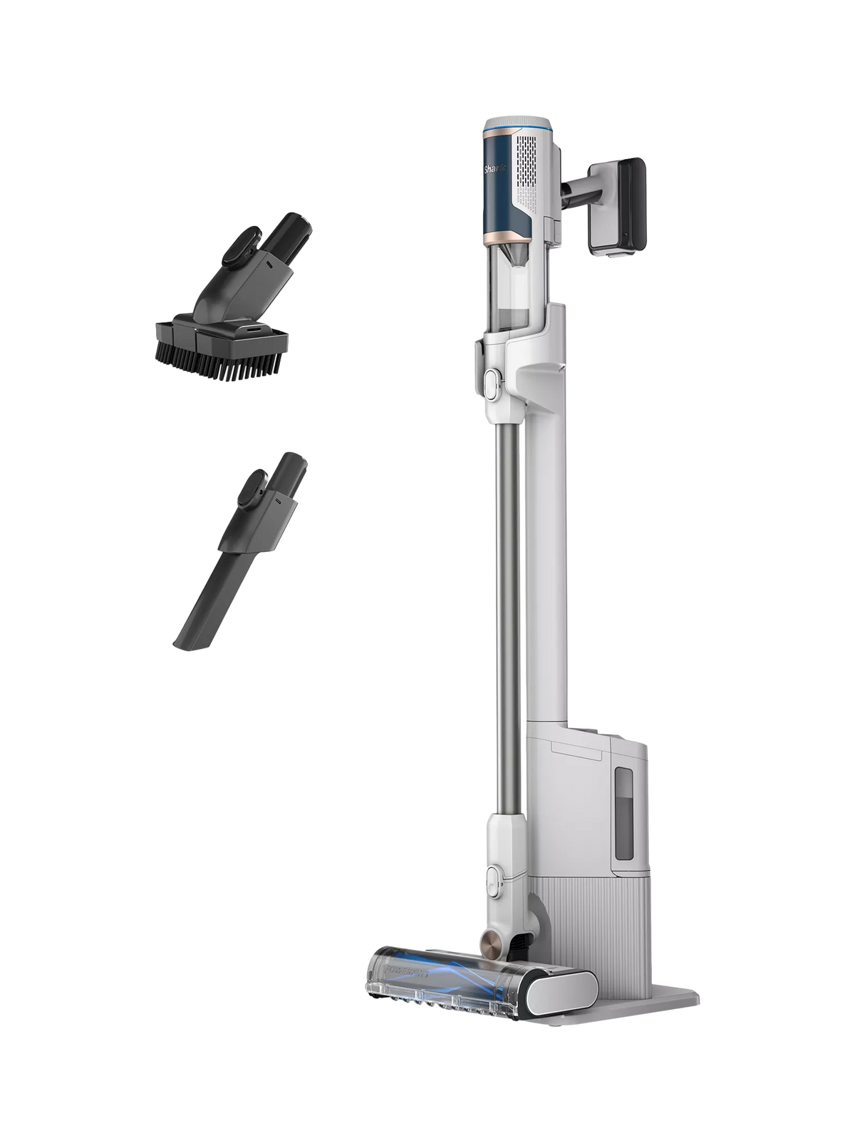 Shark cordless vacuum cleaner in White, Navy and Brass, imported from the UK