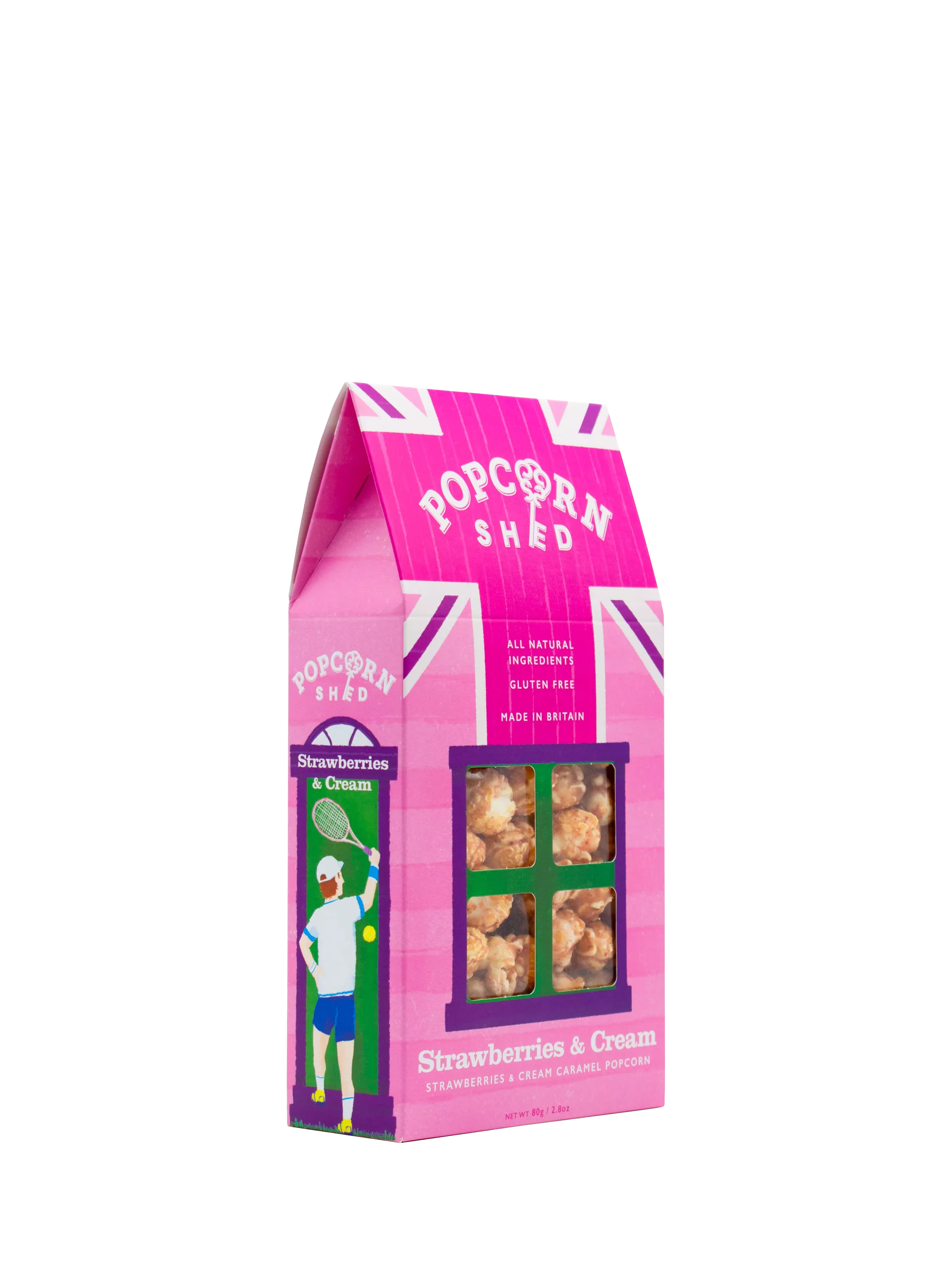 Popcord Shed strawberries and cream popcorn 80g, imported from the UK