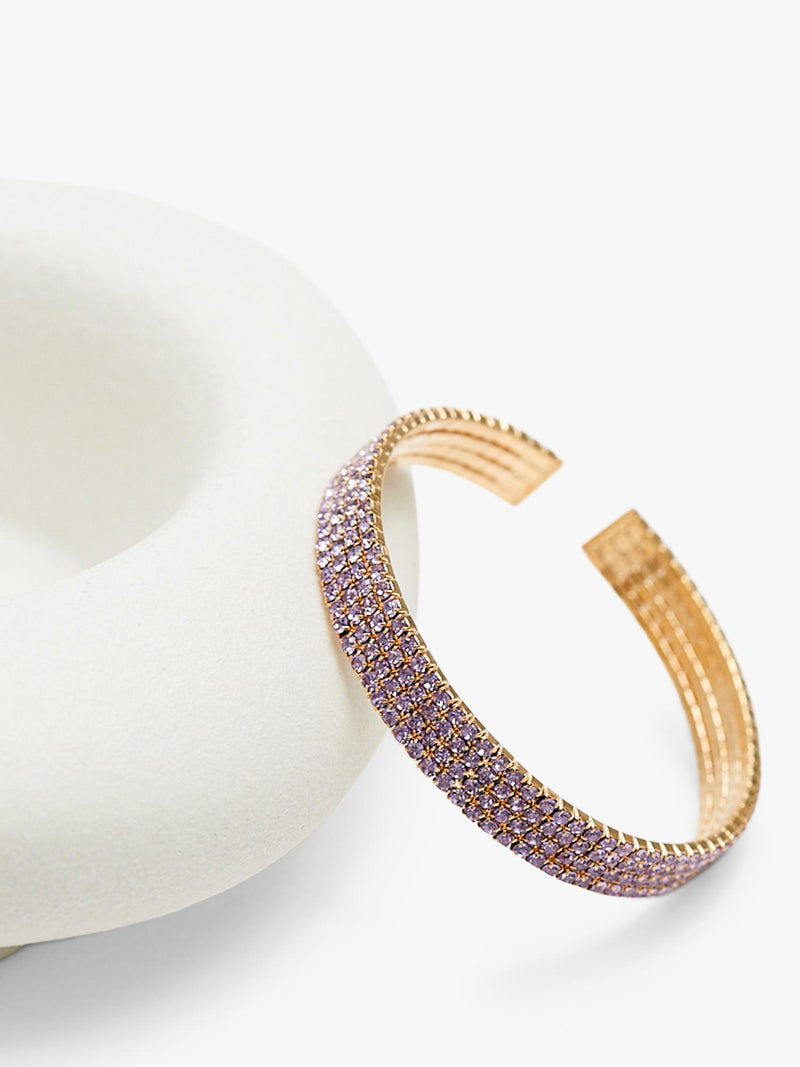 Gold 4 Row Amethyst and Diamante Cuff Bangle