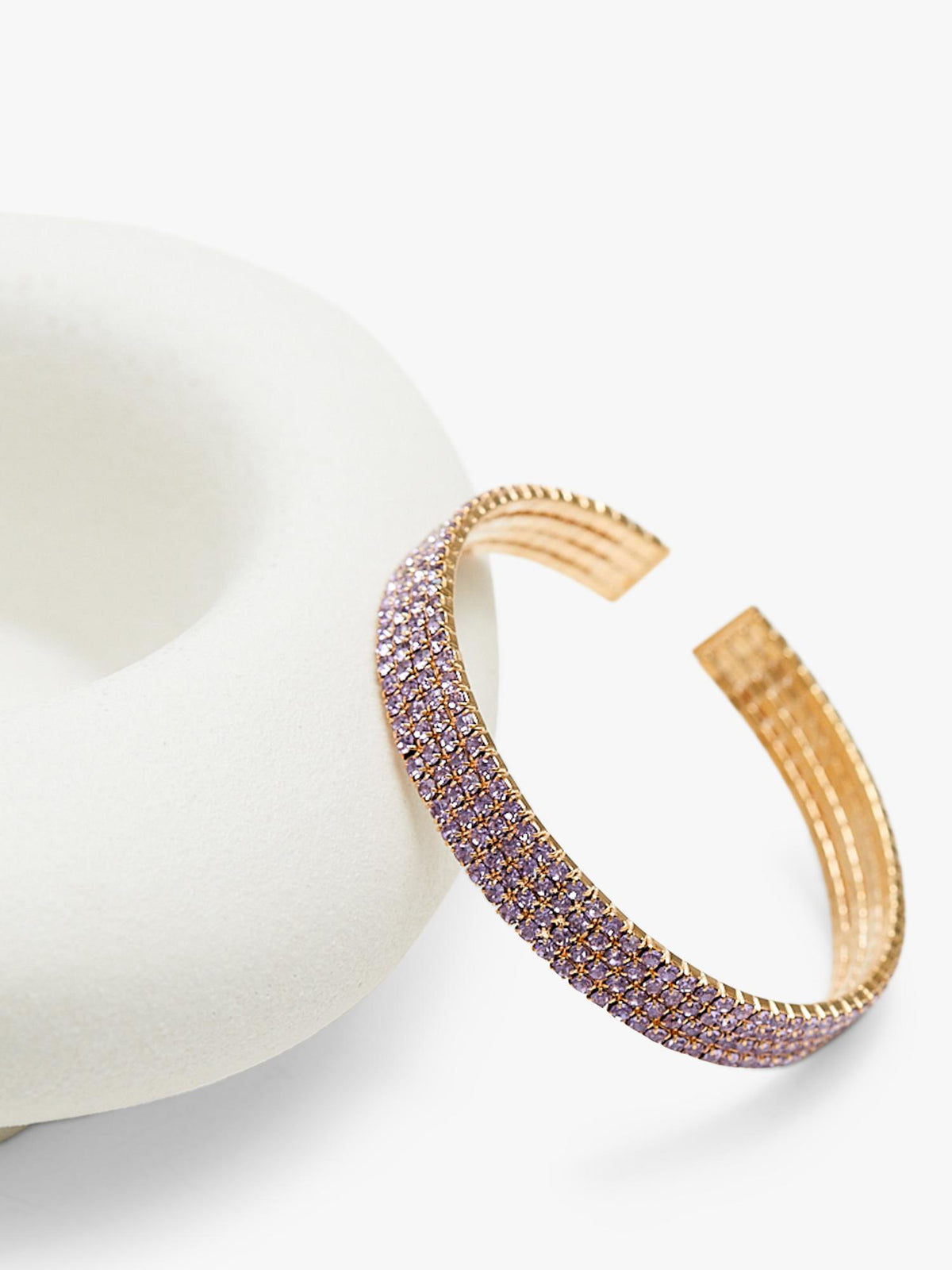 Gold 4 Row Amethyst and Diamante Cuff Bangle