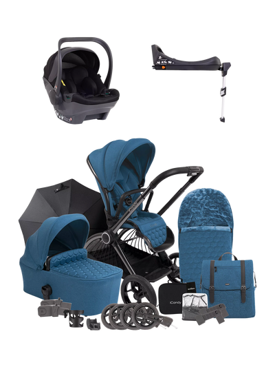 Travel System Bundle with Pushchair, Carrycot, and i-Size Car Seat in Atlantis Blue