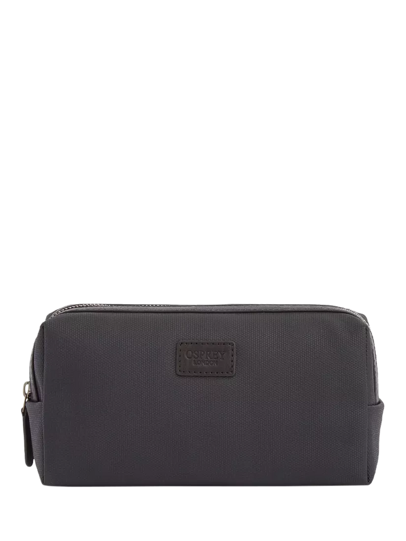 OSPREY LONDON small black waxed canvas and leather washbag, imported from the UK