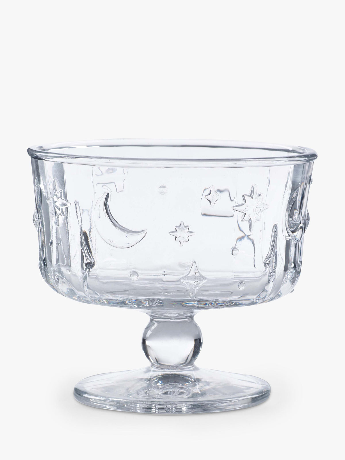 Pressed Glass Dessert Bowl Set of 4 with Moon and Stars Design, 11.5cm, Clear