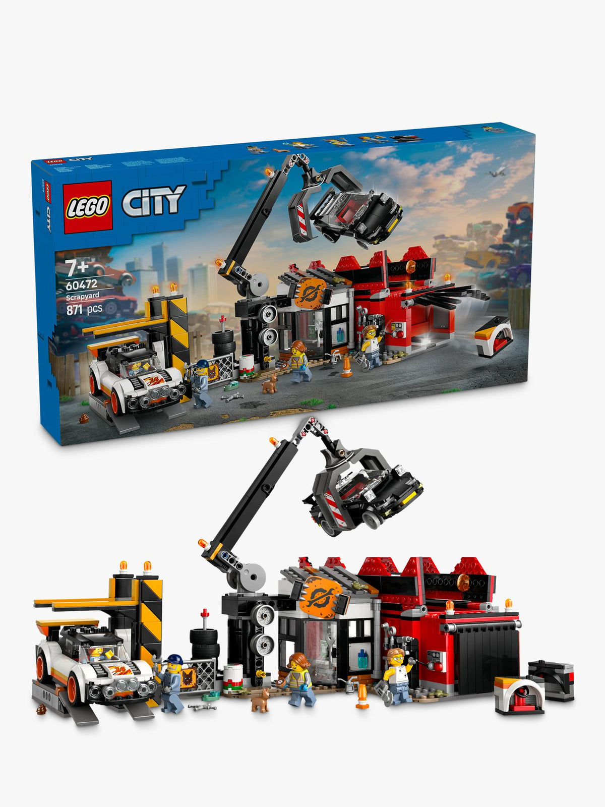 Scrapyard Themed Building Toy Set with Functioning Crane and Car Crusher for Ages 8+