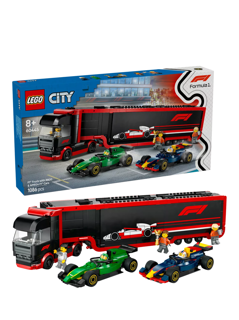 Lego F1 Truck with RB20 and AMR24 F1 Cars playset, UK version
